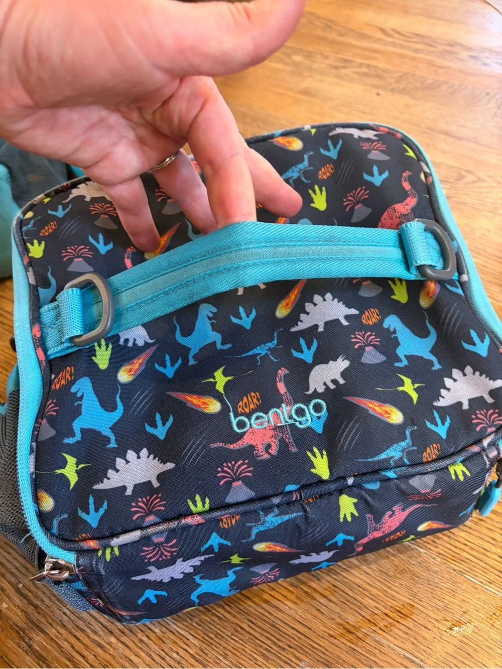Kids Dinosaur Backpack Set in Black & Turquoise